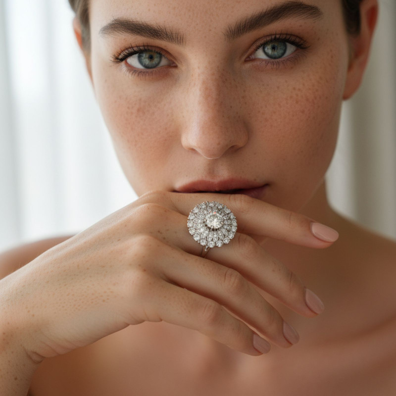 Silver Bloom Crystal Ring