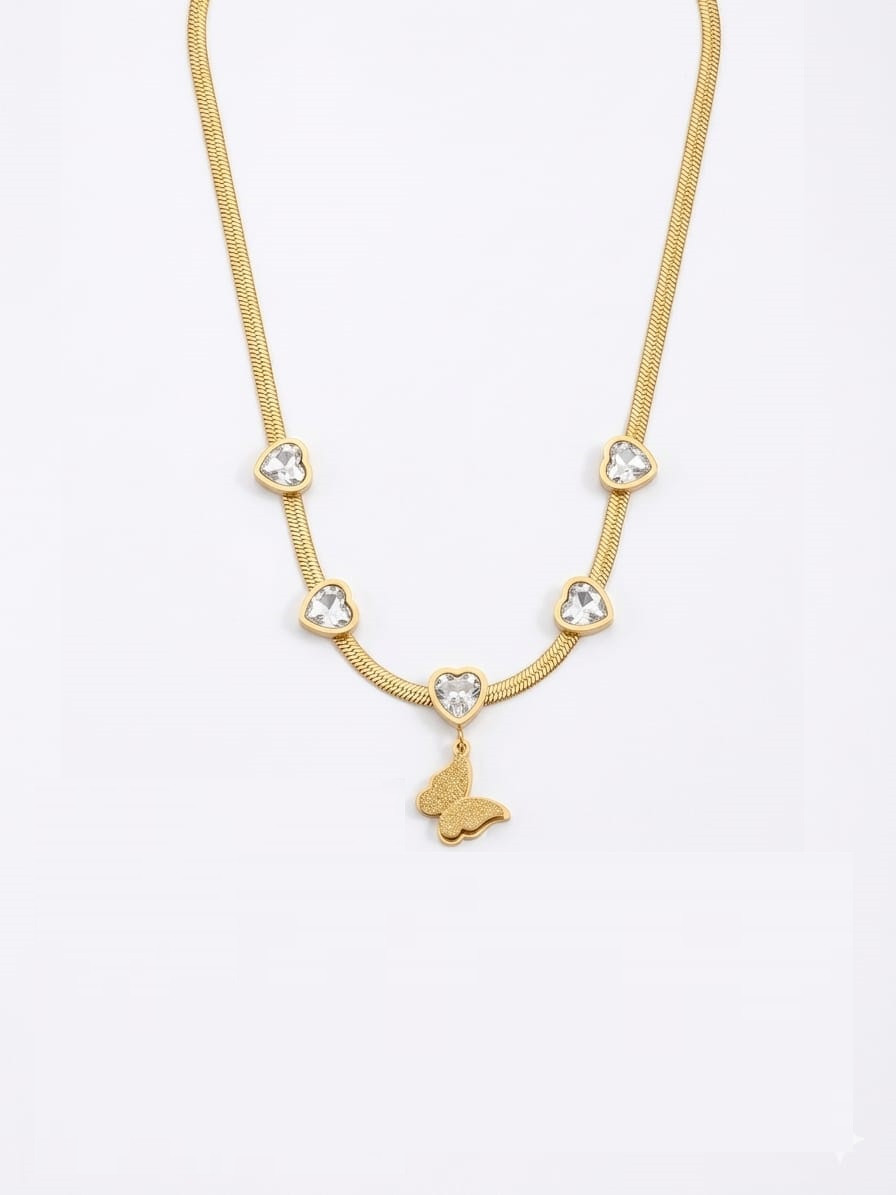 Butterfly Necklace with Zirconia Heart