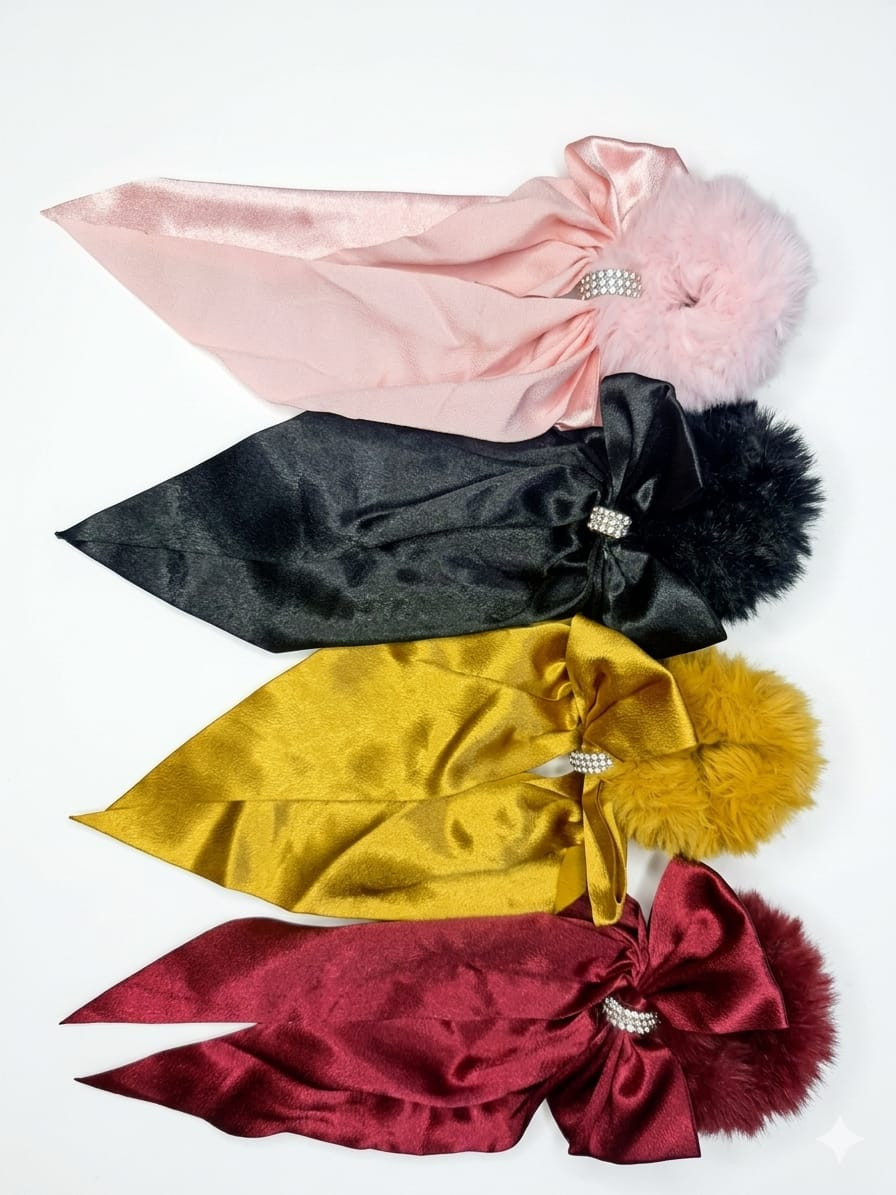 Fur Hair Bow Scrunchie/Pony