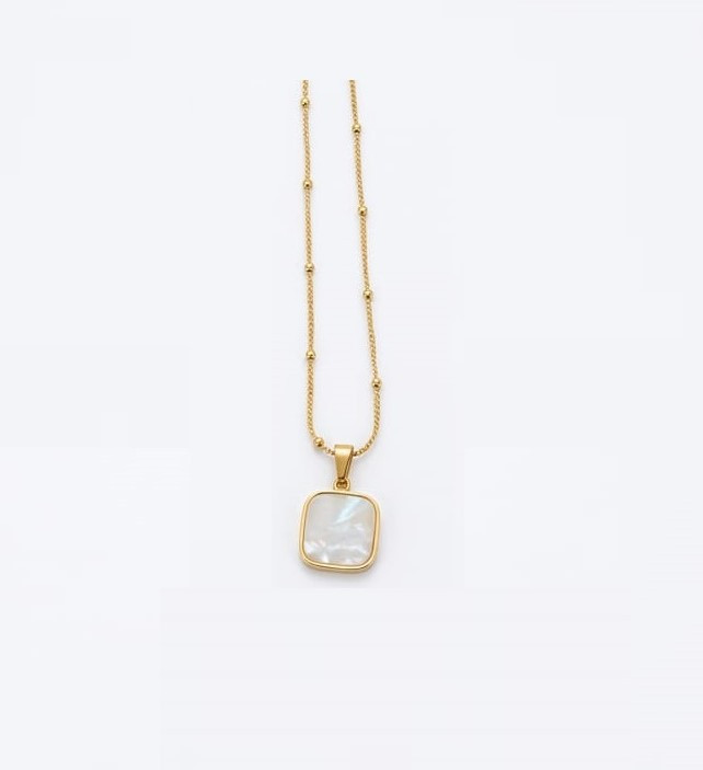 Square Pearl Pendant with Satellite Chain