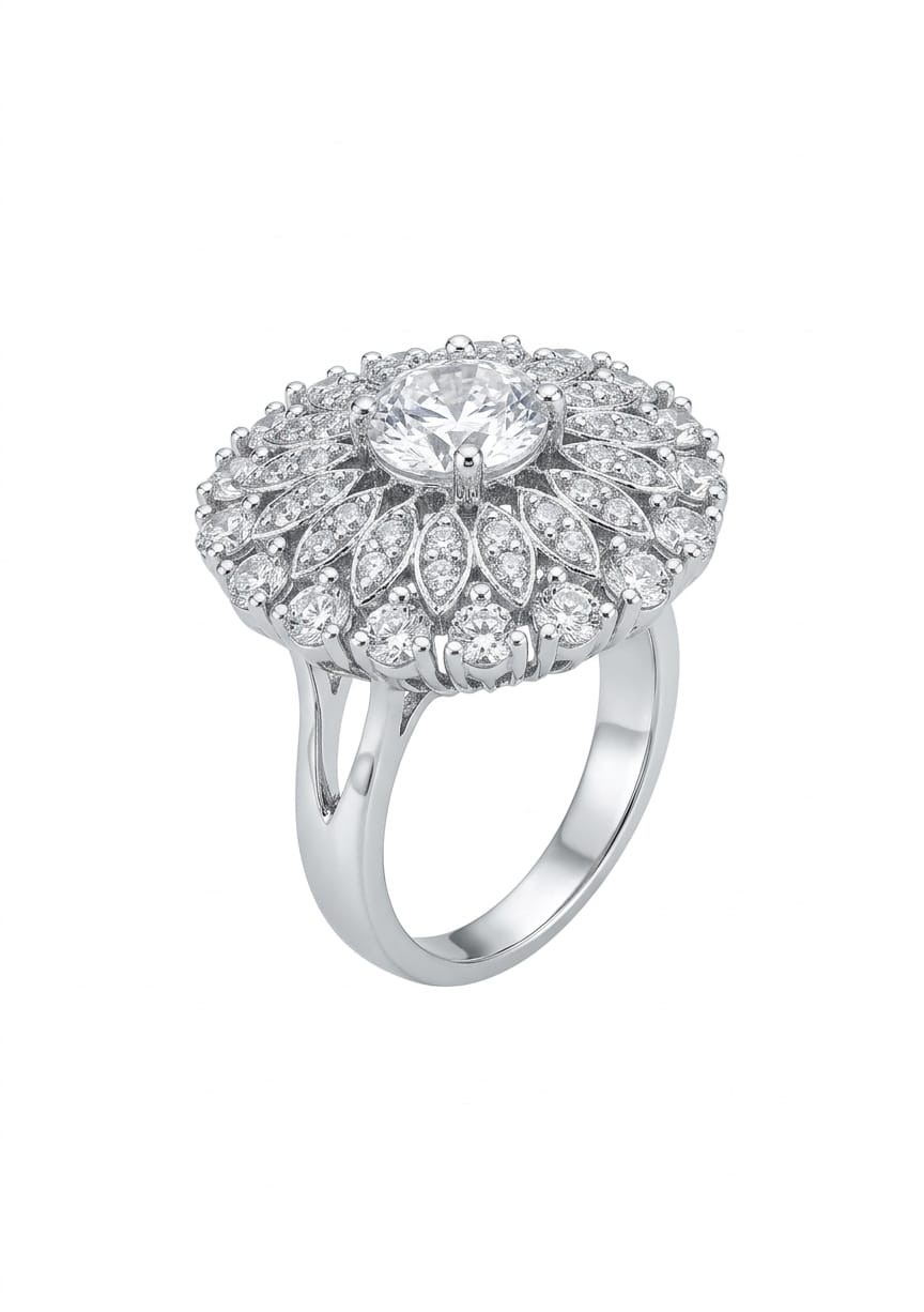 Silver Bloom Crystal Ring